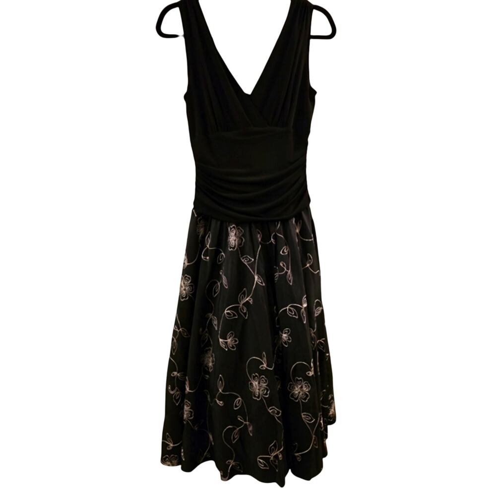 Vtg Y2K Womens Floral Embroider Black Organza Party Dress 12 S.L. Fashions Hoco